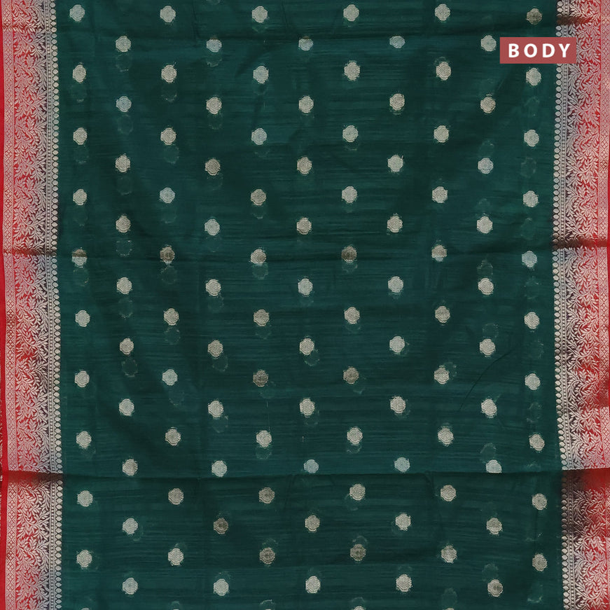 Banarasi semi matka saree green and red with zari woven buttas and zari woven border