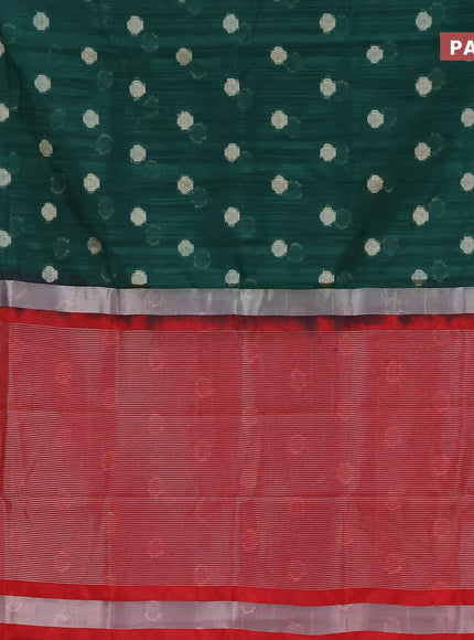 Banarasi semi matka saree green and red with zari woven buttas and zari woven border