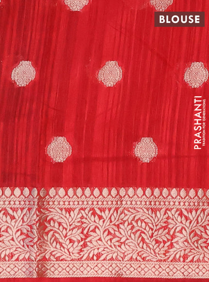 Banarasi semi matka saree green and red with zari woven buttas and zari woven border