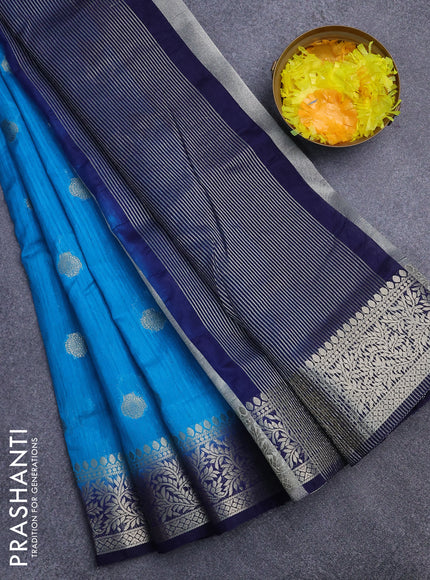 Banarasi semi matka saree light blue and dark blue with zari woven buttas and zari woven border