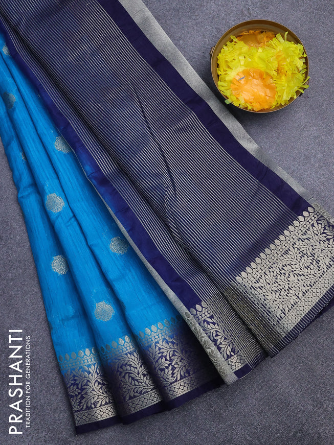 Banarasi semi matka saree light blue and dark blue with zari woven buttas and zari woven border