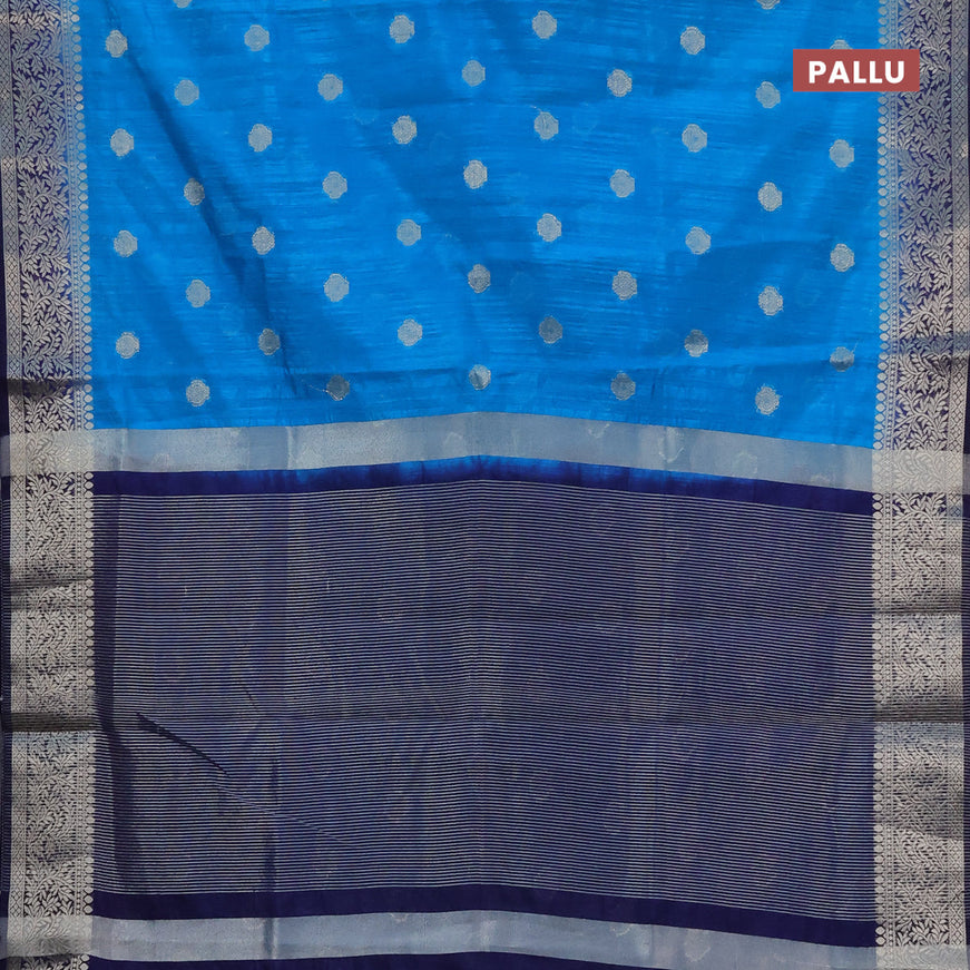 Banarasi semi matka saree light blue and dark blue with zari woven buttas and zari woven border