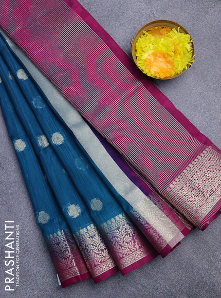 Banarasi semi matka saree peacock blue and purple with zari woven buttas and zari woven border