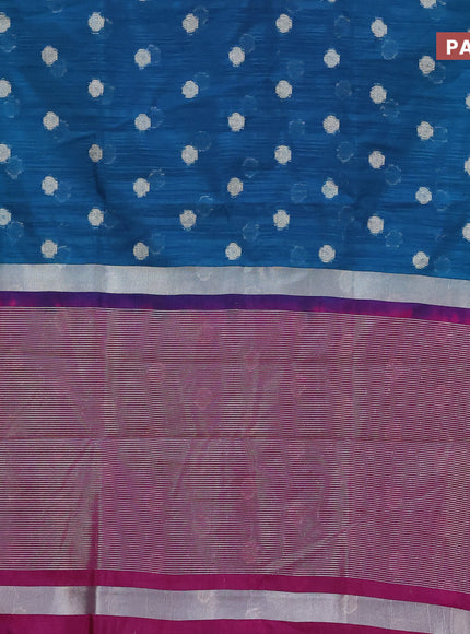 Banarasi semi matka saree peacock blue and purple with zari woven buttas and zari woven border