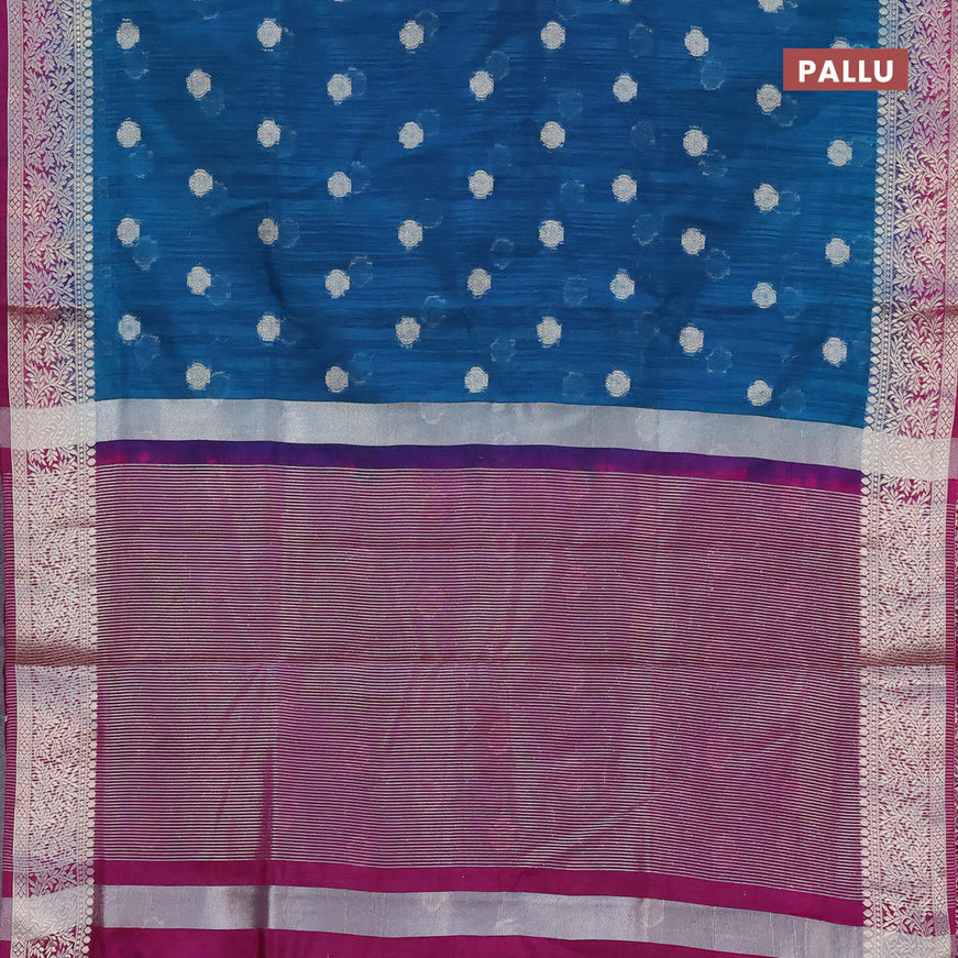 Banarasi semi matka saree peacock blue and purple with zari woven buttas and zari woven border