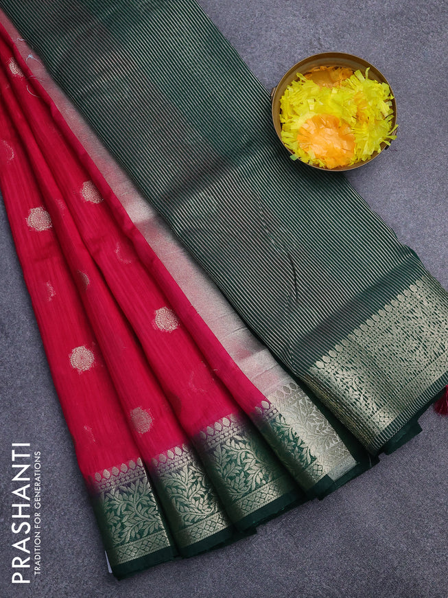 Banarasi semi matka saree pink and green with zari woven buttas and zari woven border