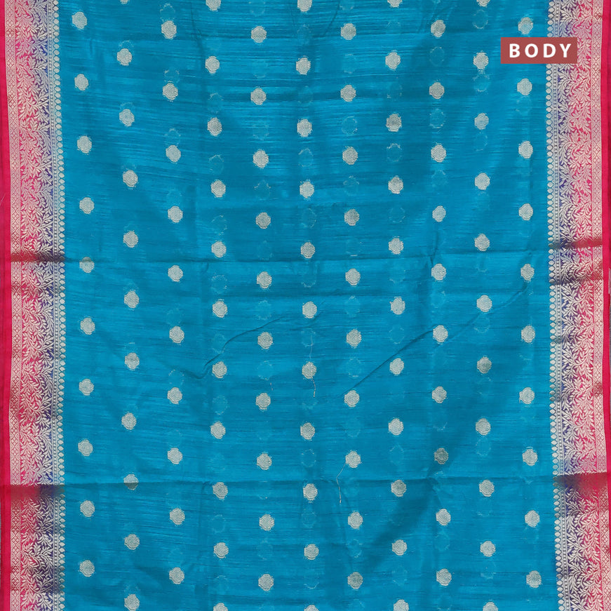 Banarasi semi matka saree teal green and pink with zari woven buttas and zari woven border