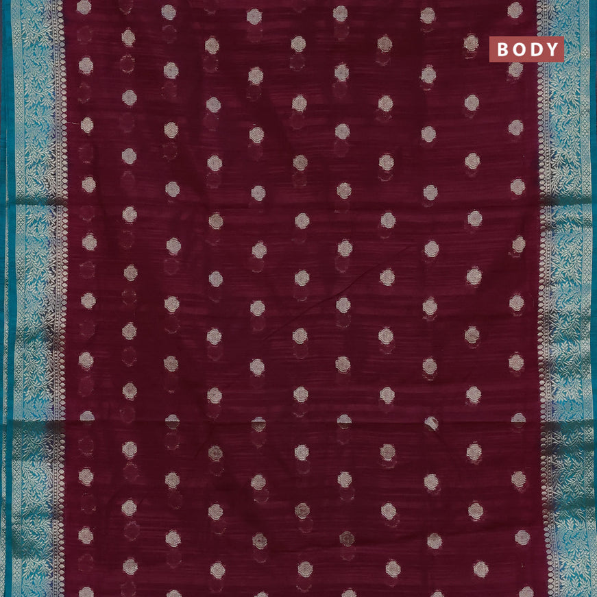 Banarasi semi matka saree darm magenta pink and teal green with zari woven buttas and zari woven border