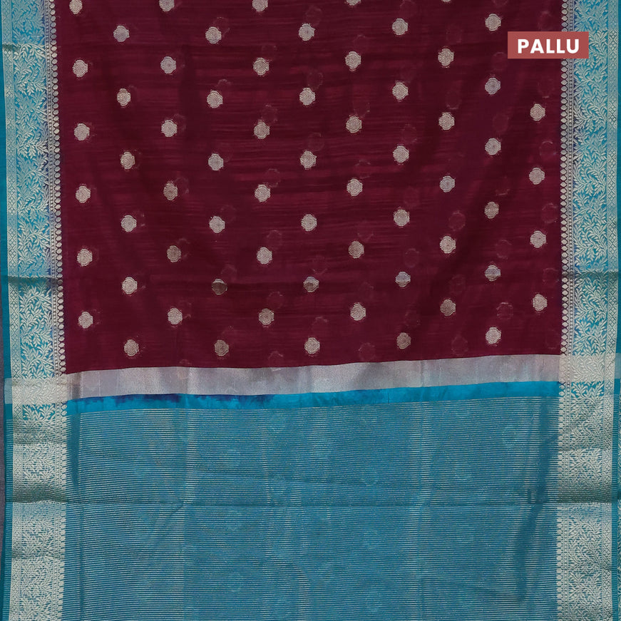 Banarasi semi matka saree darm magenta pink and teal green with zari woven buttas and zari woven border