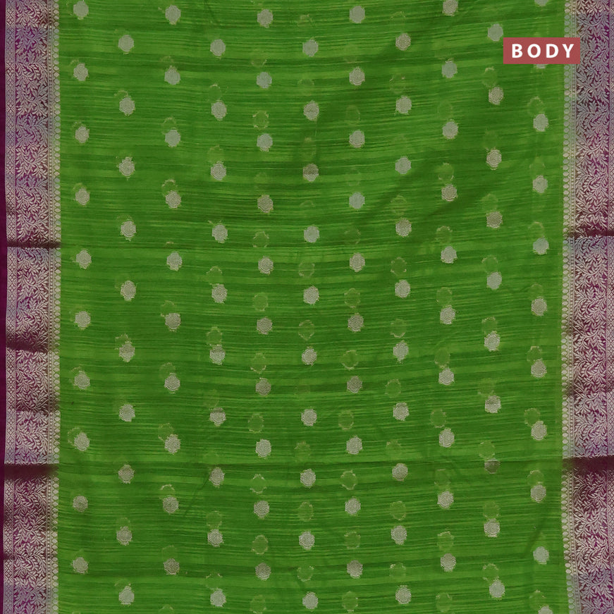 Banarasi semi matka saree light green and purple with zari woven buttas and zari woven border