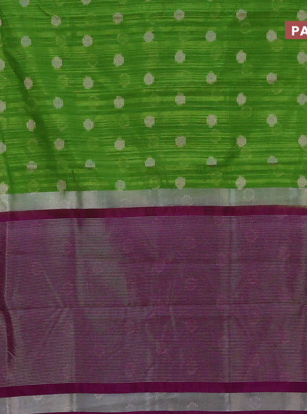 Banarasi semi matka saree light green and purple with zari woven buttas and zari woven border