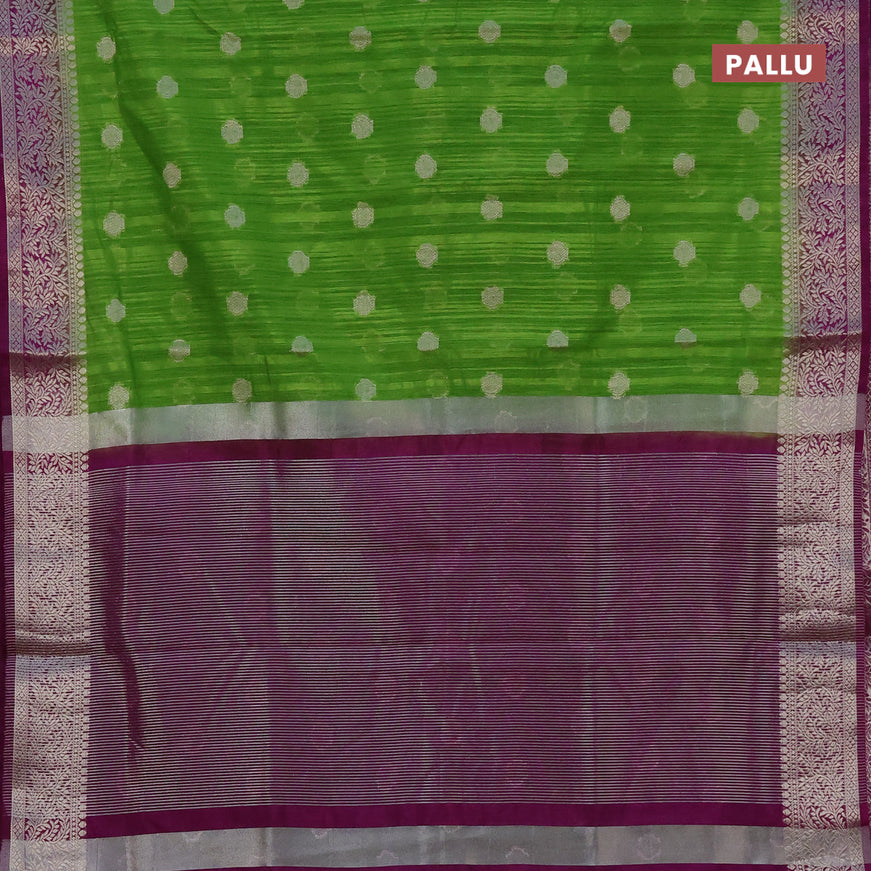 Banarasi semi matka saree light green and purple with zari woven buttas and zari woven border