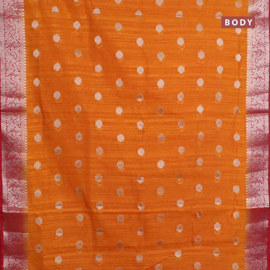 Banarasi semi matka saree mango yellow and red with zari woven buttas and zari woven border