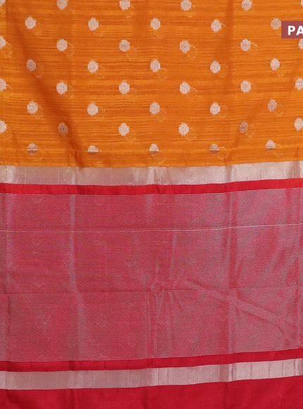 Banarasi semi matka saree mango yellow and red with zari woven buttas and zari woven border