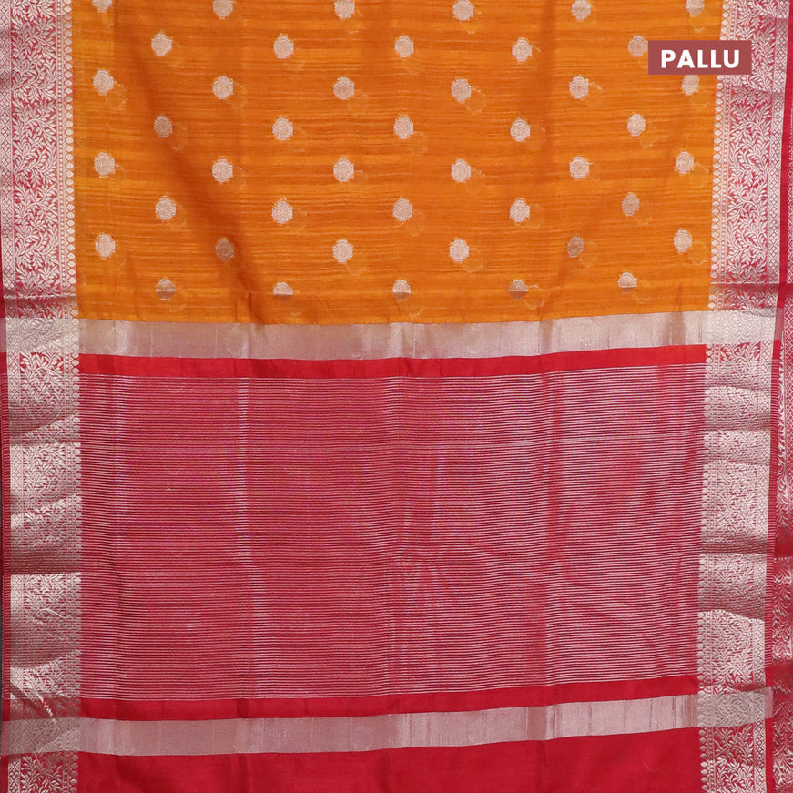 Banarasi semi matka saree mango yellow and red with zari woven buttas and zari woven border