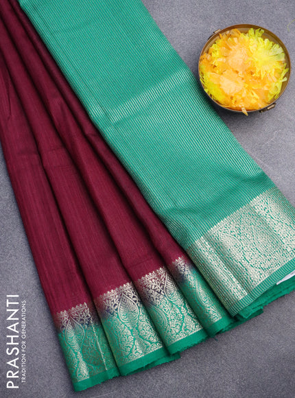 Banarasi semi matka saree wine shade and green with plain body and zari woven border