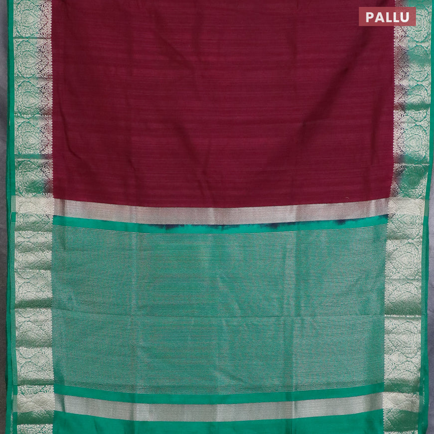 Banarasi semi matka saree wine shade and green with plain body and zari woven border