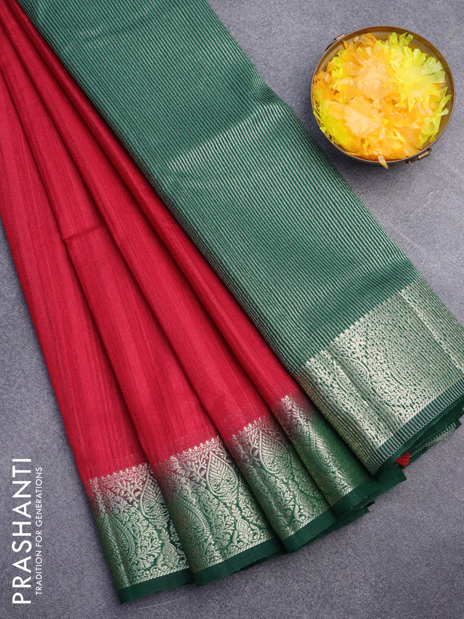 Banarasi semi matka saree tomato red with plain body and zari woven border