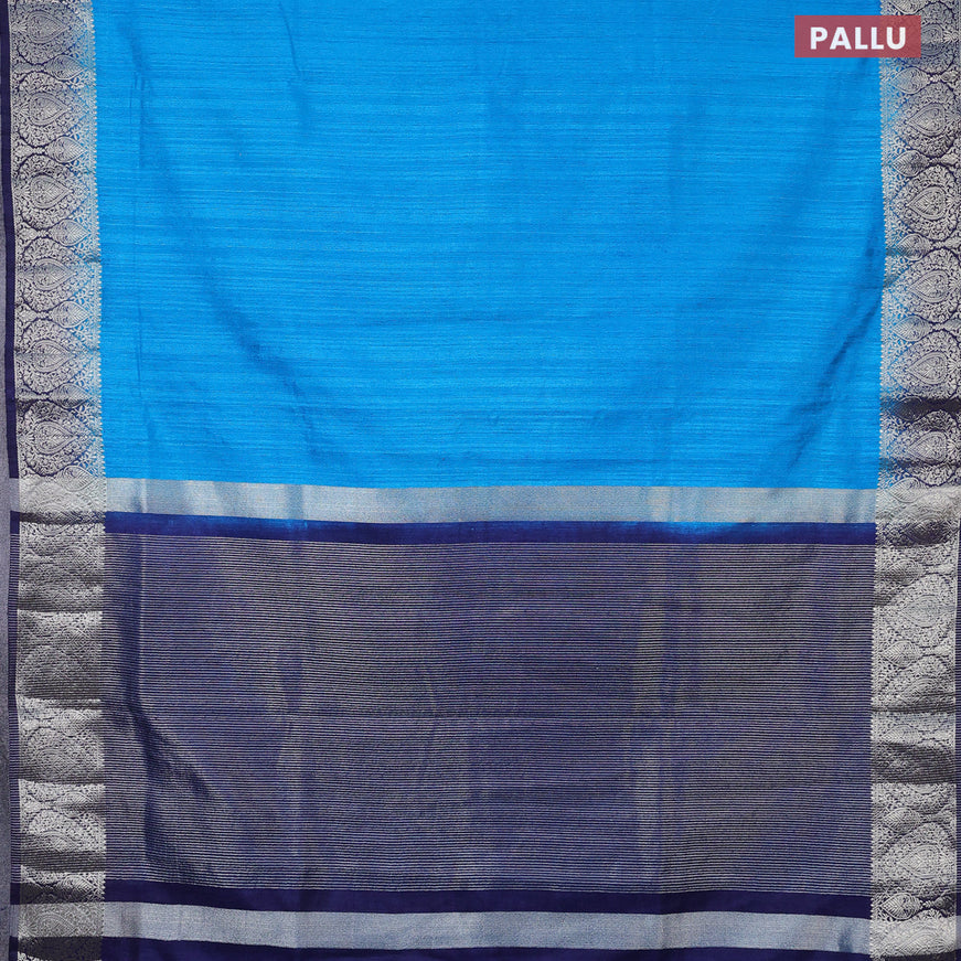 Banarasi semi matka saree cs blue and navy blue with plain body and zari woven border