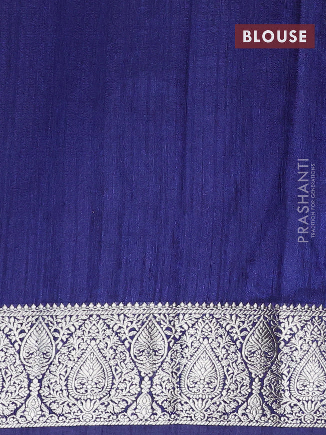 Banarasi semi matka saree cs blue and navy blue with plain body and zari woven border