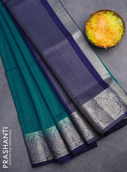 Banarasi semi matka saree teal blue and dark blue with plain body and zari woven border