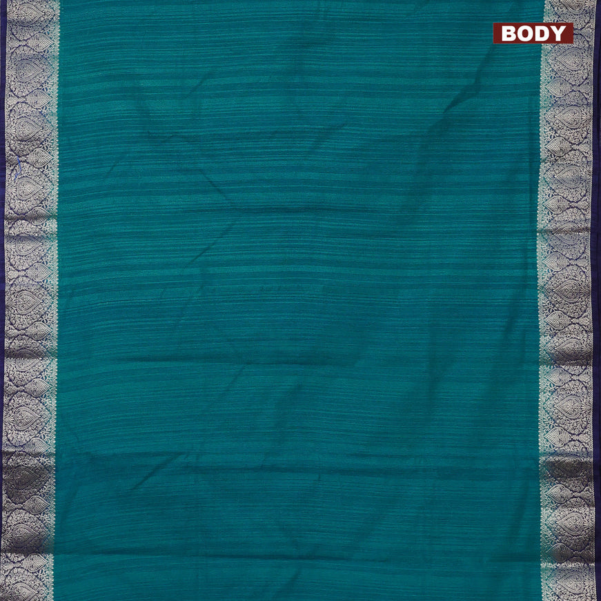 Banarasi semi matka saree teal blue and dark blue with plain body and zari woven border