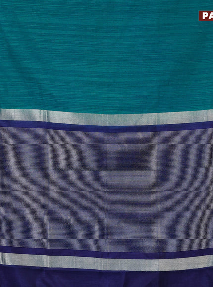 Banarasi semi matka saree teal blue and dark blue with plain body and zari woven border