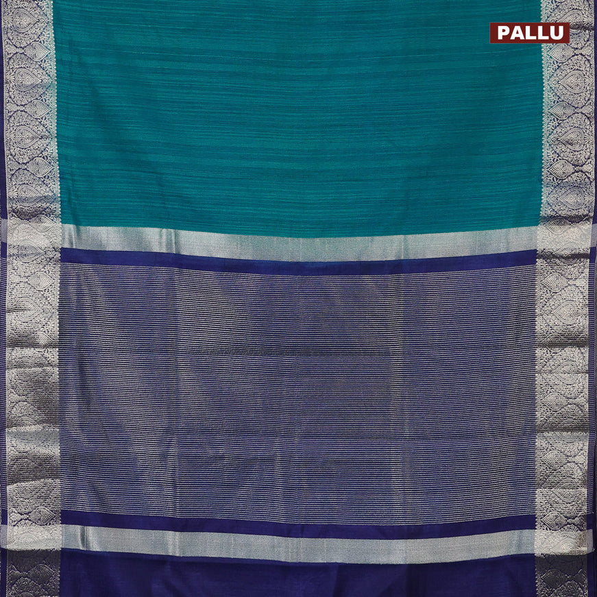 Banarasi semi matka saree teal blue and dark blue with plain body and zari woven border