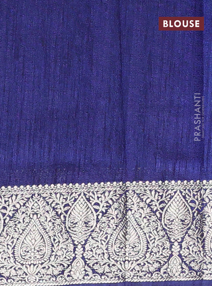 Banarasi semi matka saree teal blue and dark blue with plain body and zari woven border