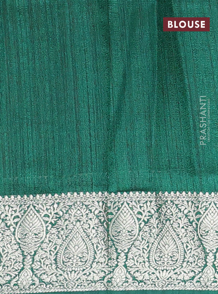 Banarasi semi matka saree red and green with plain body and zari woven border