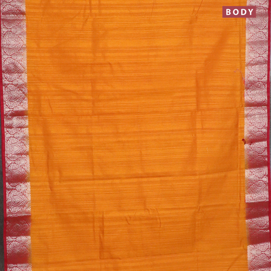 Banarasi semi matka saree mango yellow and red with plain body and zari woven border