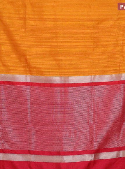 Banarasi semi matka saree mango yellow and red with plain body and zari woven border