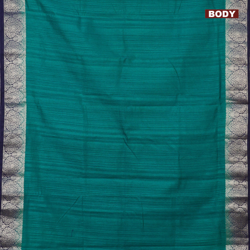 Banarasi semi matka saree teal blue and dark blue with plain body and zari woven border