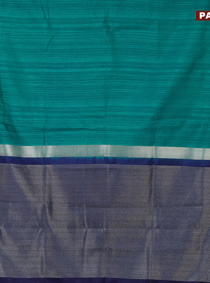 Banarasi semi matka saree teal blue and dark blue with plain body and zari woven border