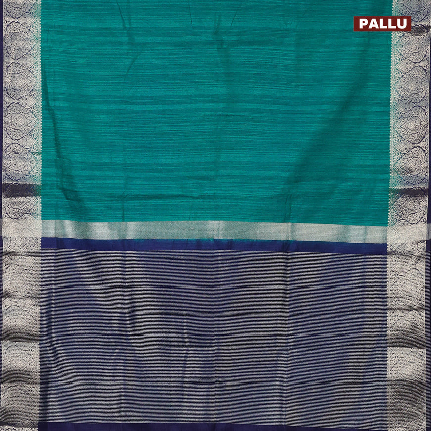 Banarasi semi matka saree teal blue and dark blue with plain body and zari woven border