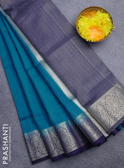 Banarasi semi matka saree light blue and dark blue with plain body and zari woven border