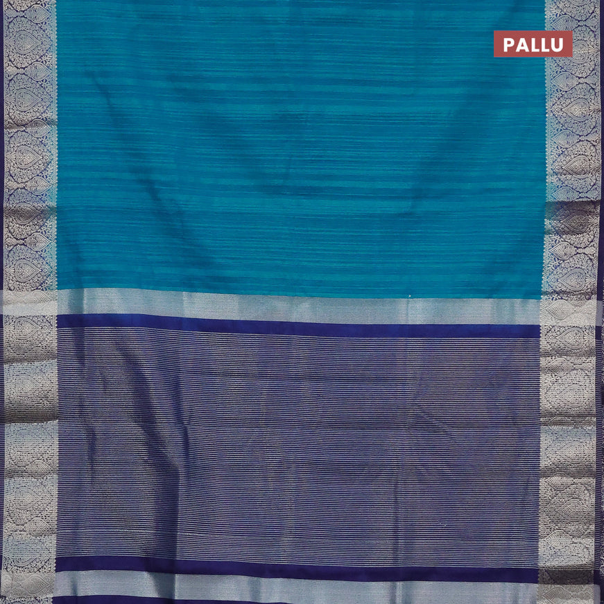 Banarasi semi matka saree light blue and dark blue with plain body and zari woven border