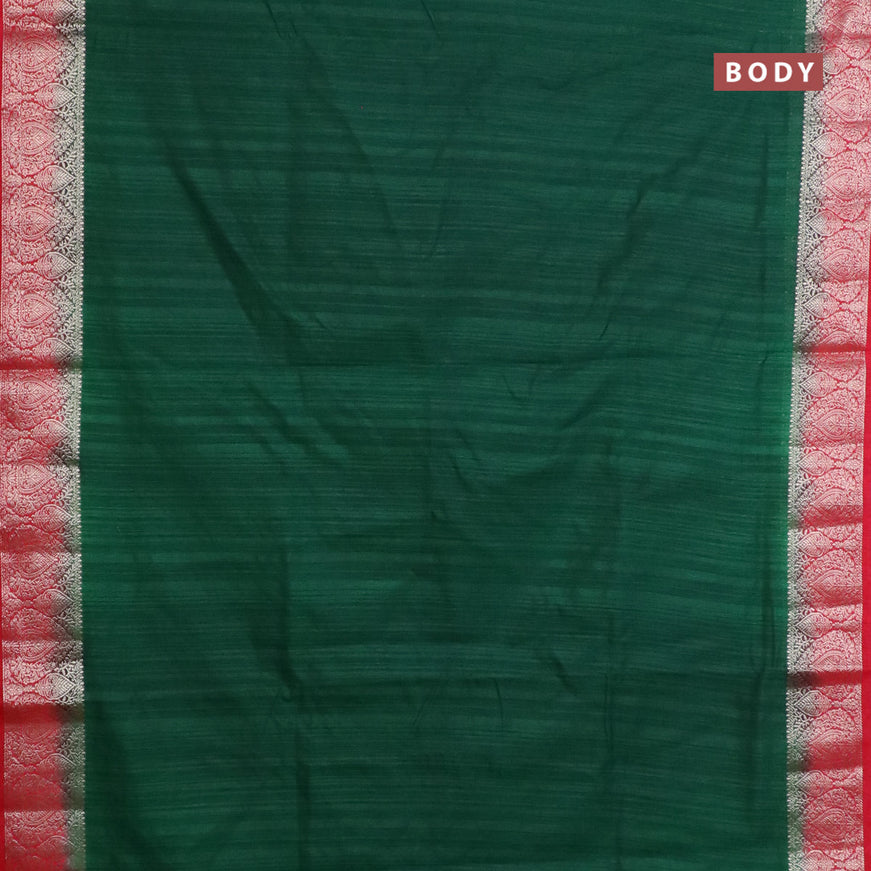 Banarasi semi matka saree green and red with plain body and zari woven border