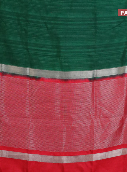 Banarasi semi matka saree green and red with plain body and zari woven border