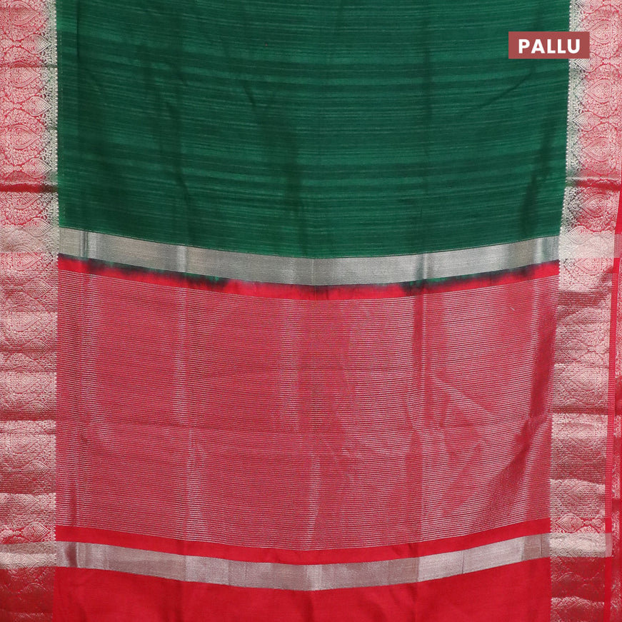 Banarasi semi matka saree green and red with plain body and zari woven border