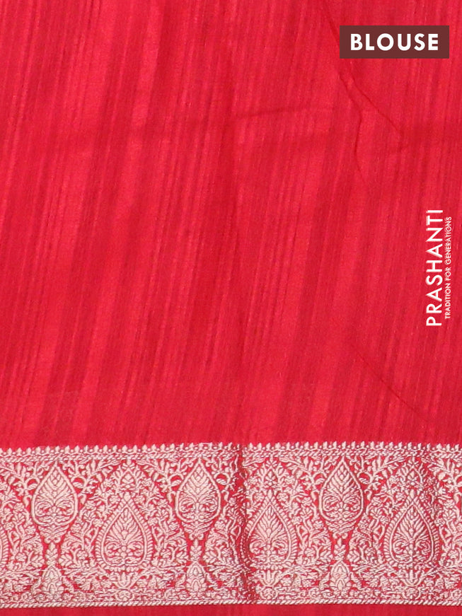 Banarasi semi matka saree green and red with plain body and zari woven border