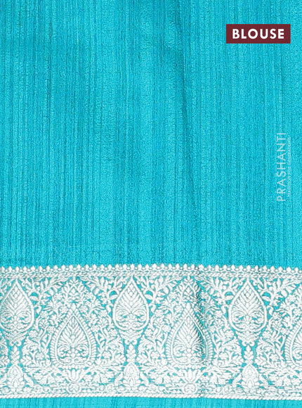 Banarasi semi matka saree pink and teal green with plain body and zari woven border