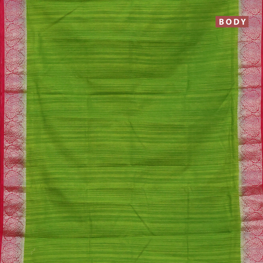 Banarasi semi matka saree light green and pink with plain body and zari woven border