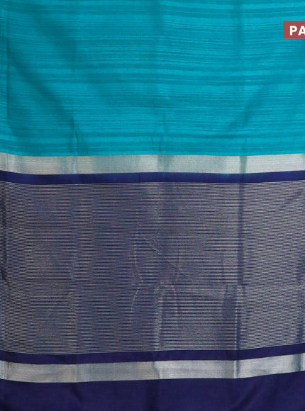 Banarasi semi matka saree teal blue and blue with plain body and zari woven border