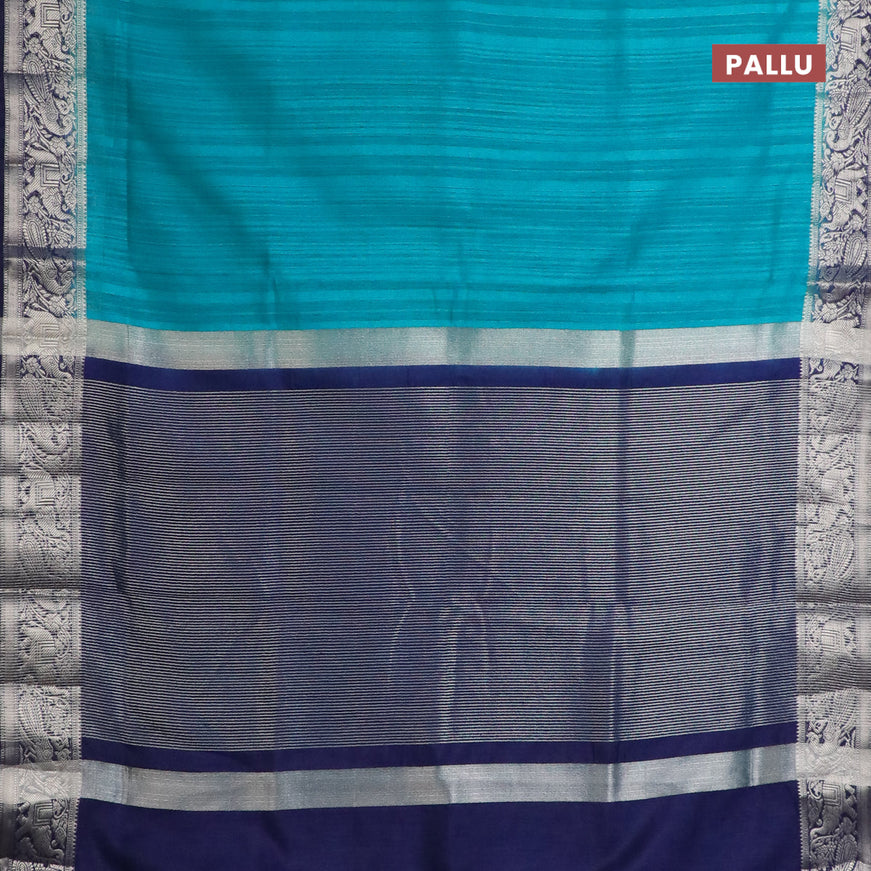 Banarasi semi matka saree teal blue and blue with plain body and zari woven border