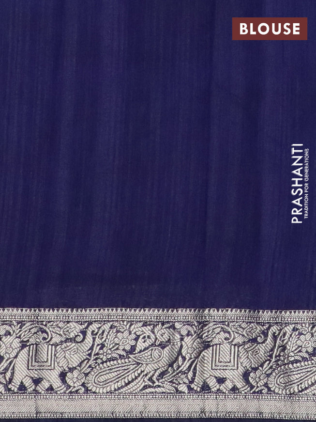 Banarasi semi matka saree teal blue and blue with plain body and zari woven border