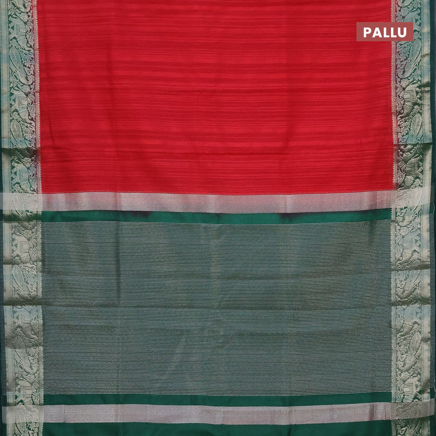 Banarasi semi matka saree red and green with plain body and zari woven border