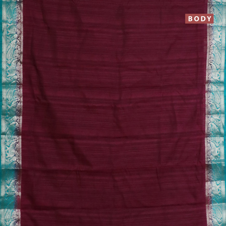 Banarasi semi matka saree wine shade and teal blue with plain body and zari woven border