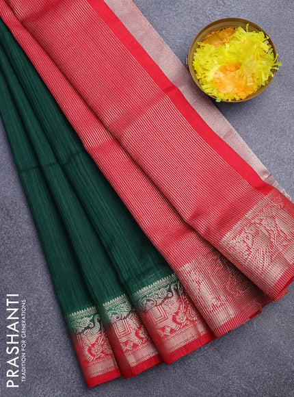 Banarasi semi matka saree green and red with plain body and zari woven border