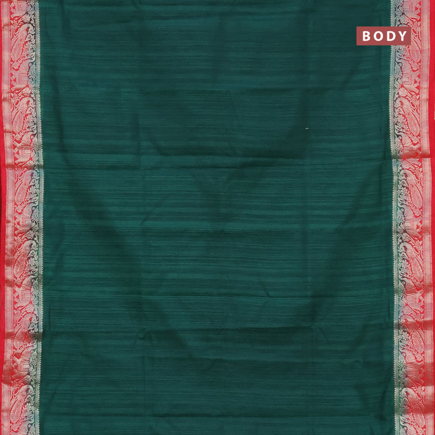 Banarasi semi matka saree green and red with plain body and zari woven border